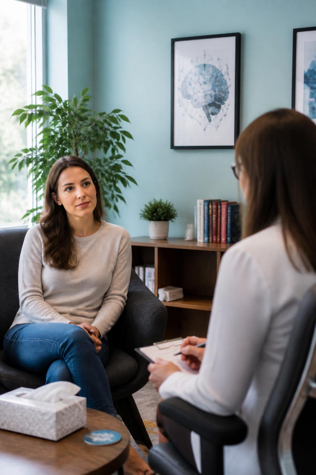 Mulher adulta em entrevista clínica neuropsicológica