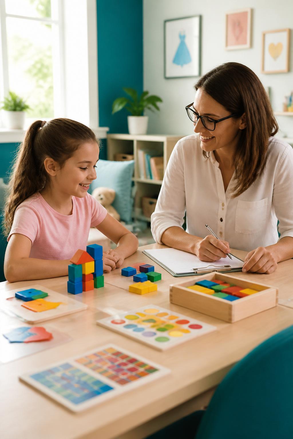Criança em avaliação neuropsicológica com psicóloga